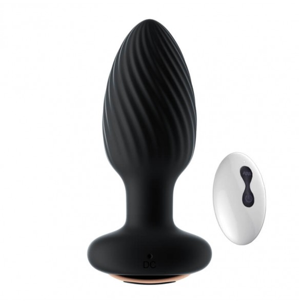 MizzZee - Rotating Vibrating Anal Butt Plug Wireless Remote (Chargeable - Black)